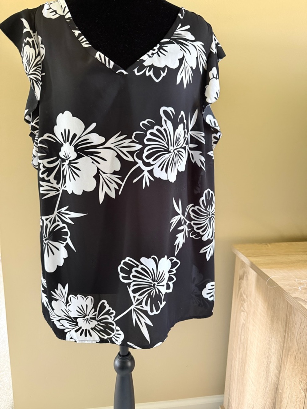 Talbots Black and White Floral V-Neck Blouse